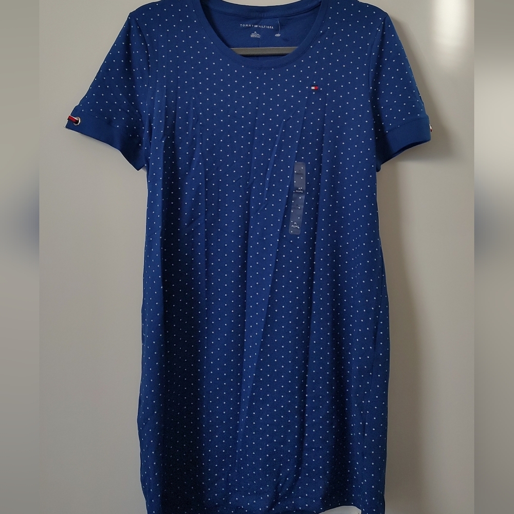 Tommy Hilfiger Shirt Dress Blue & white Polka-dot Y2K Vacation Street Wear